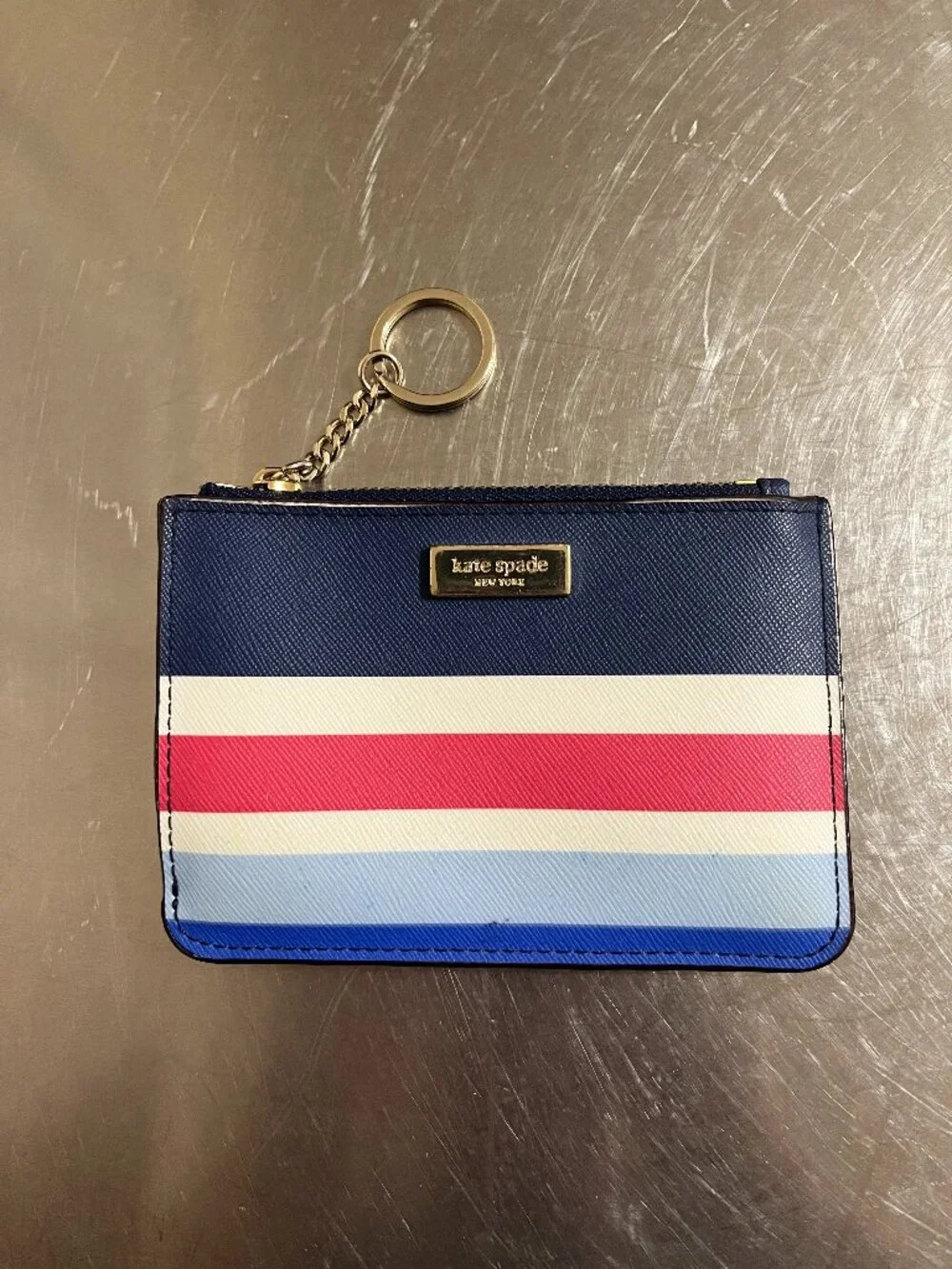 KATE SPADE Laurel Way Multi-Stripe Saffiano Zip Coin Purse Wristlet